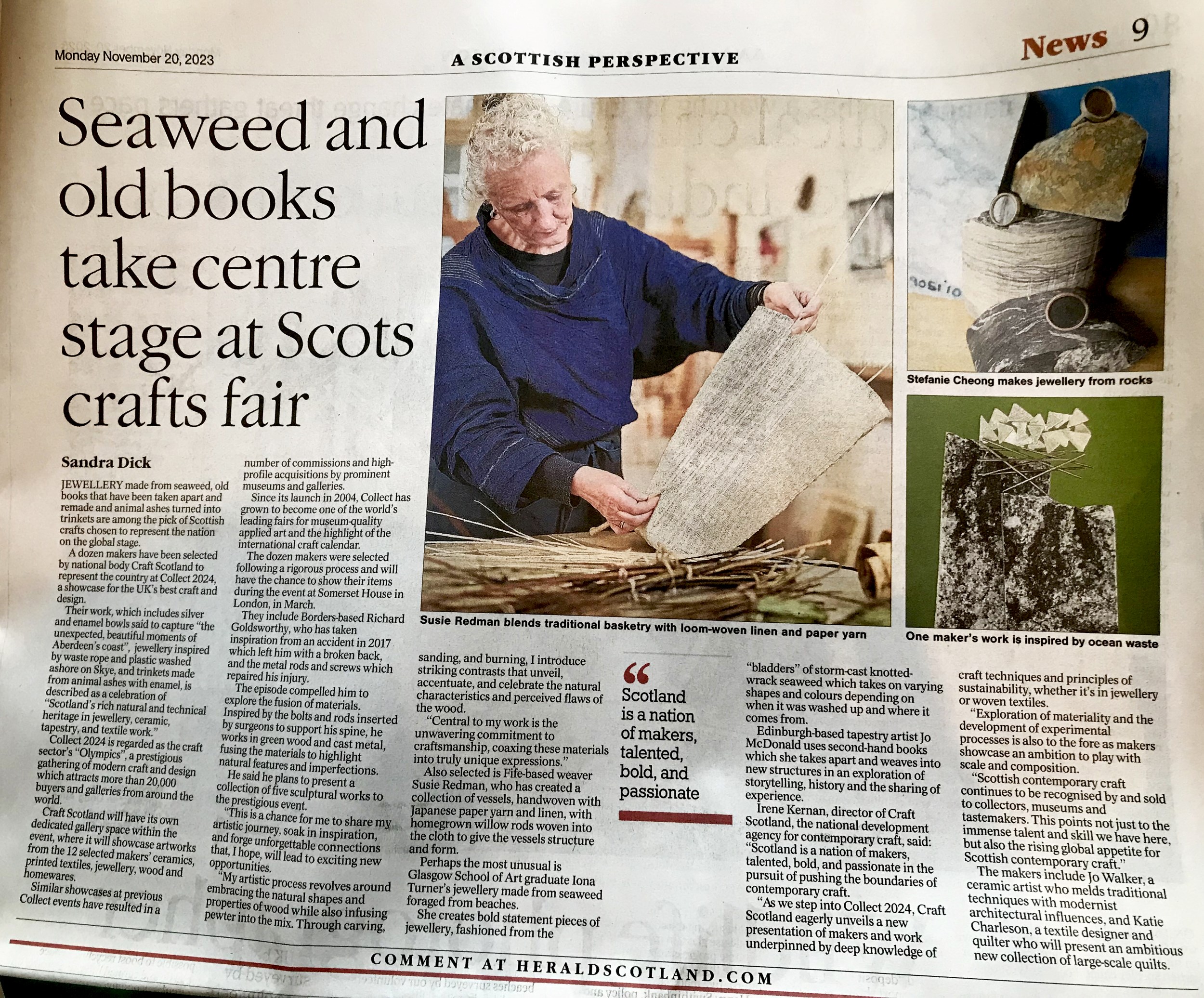 The Herald: Scottish seaweed, old books and animal ashes chosen for Collect 2024